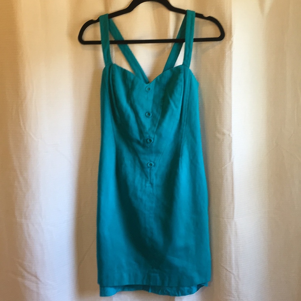 Teal Lace-up Back Dress